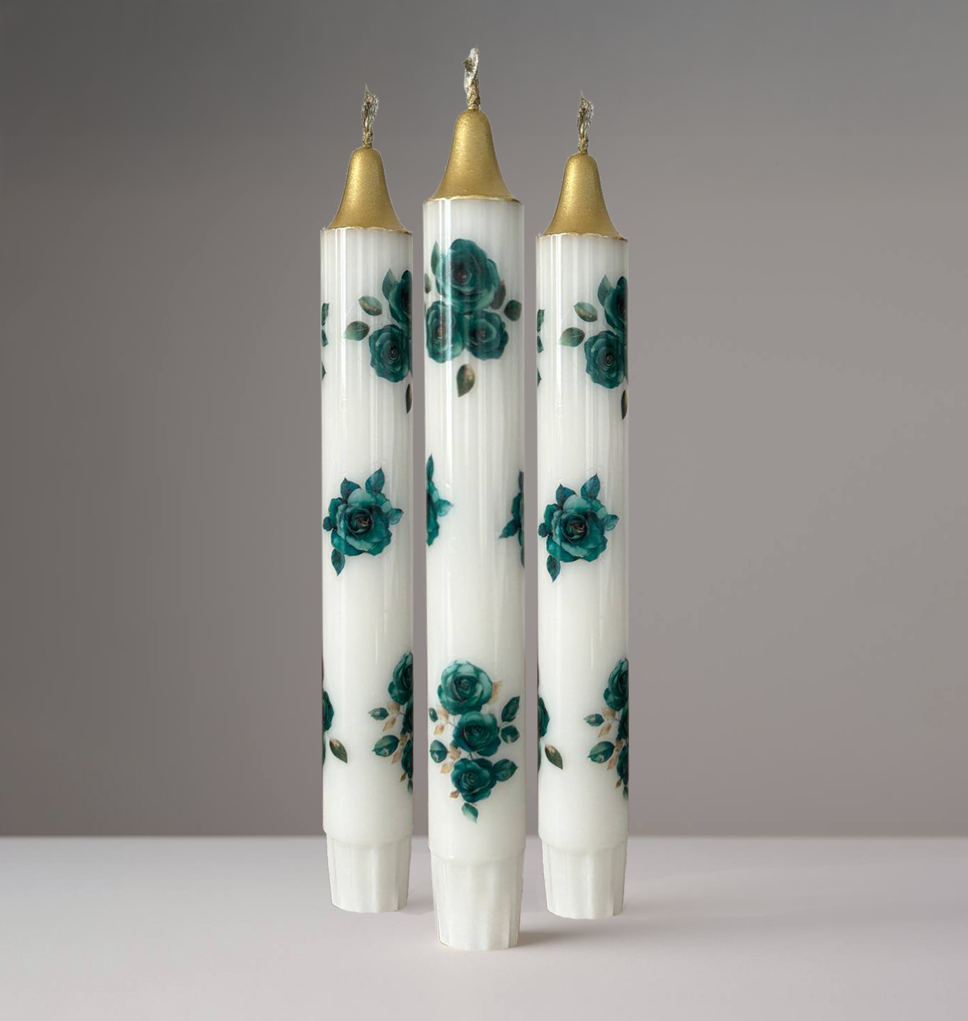 3-Pack Green Roses Candles