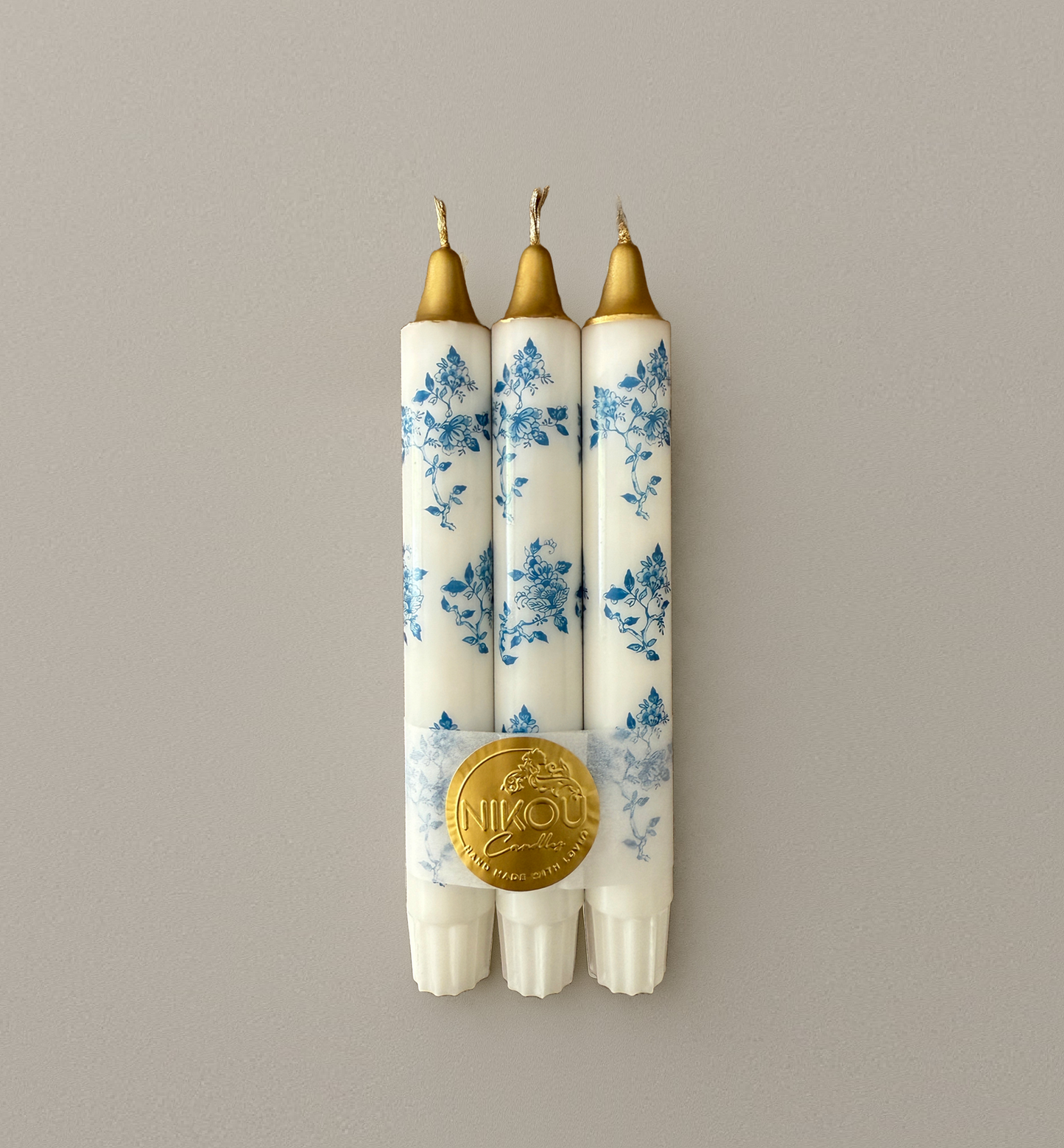 3-Pack Blue Floral Candles