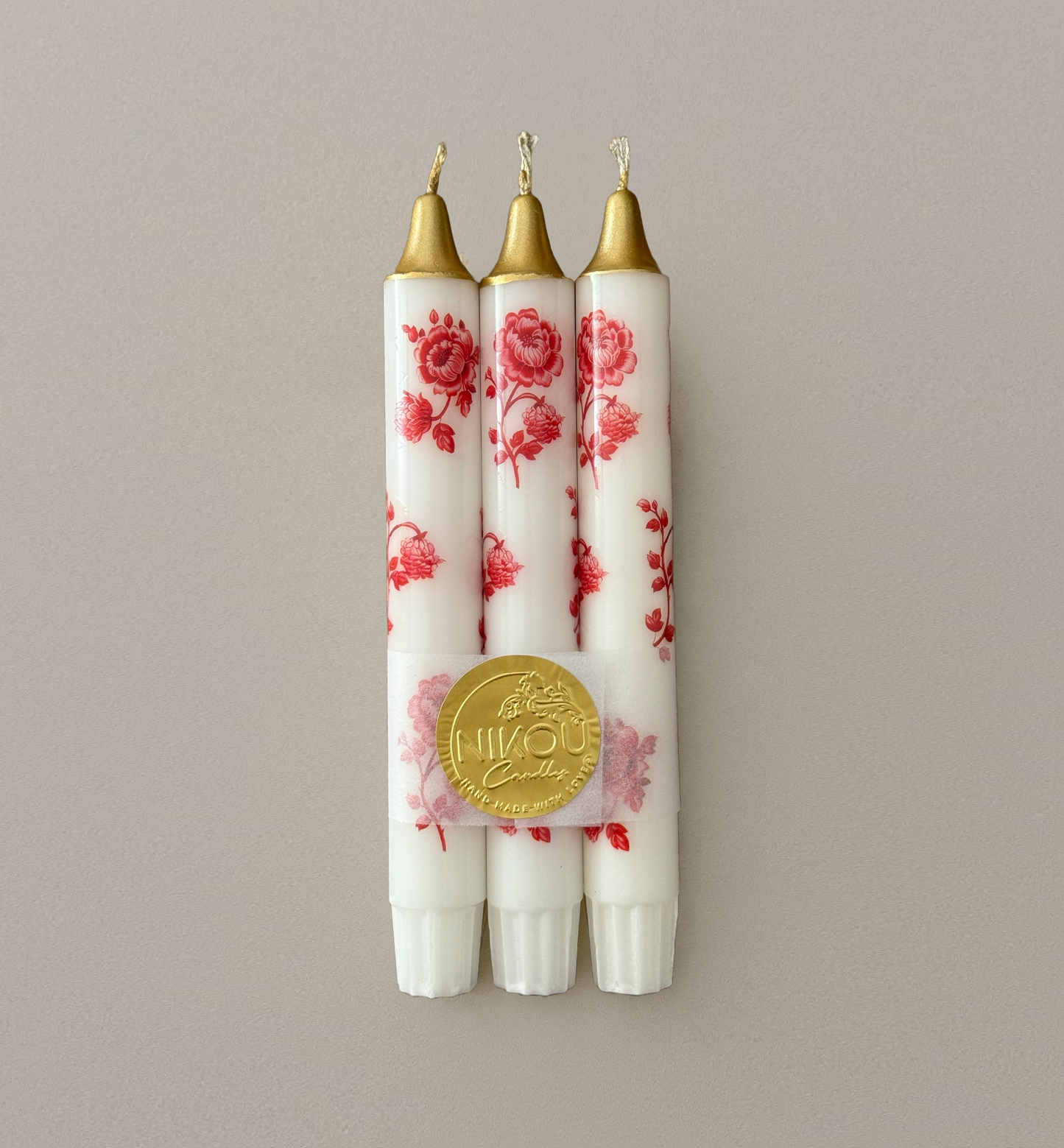 3-Pack Red Floral Candles