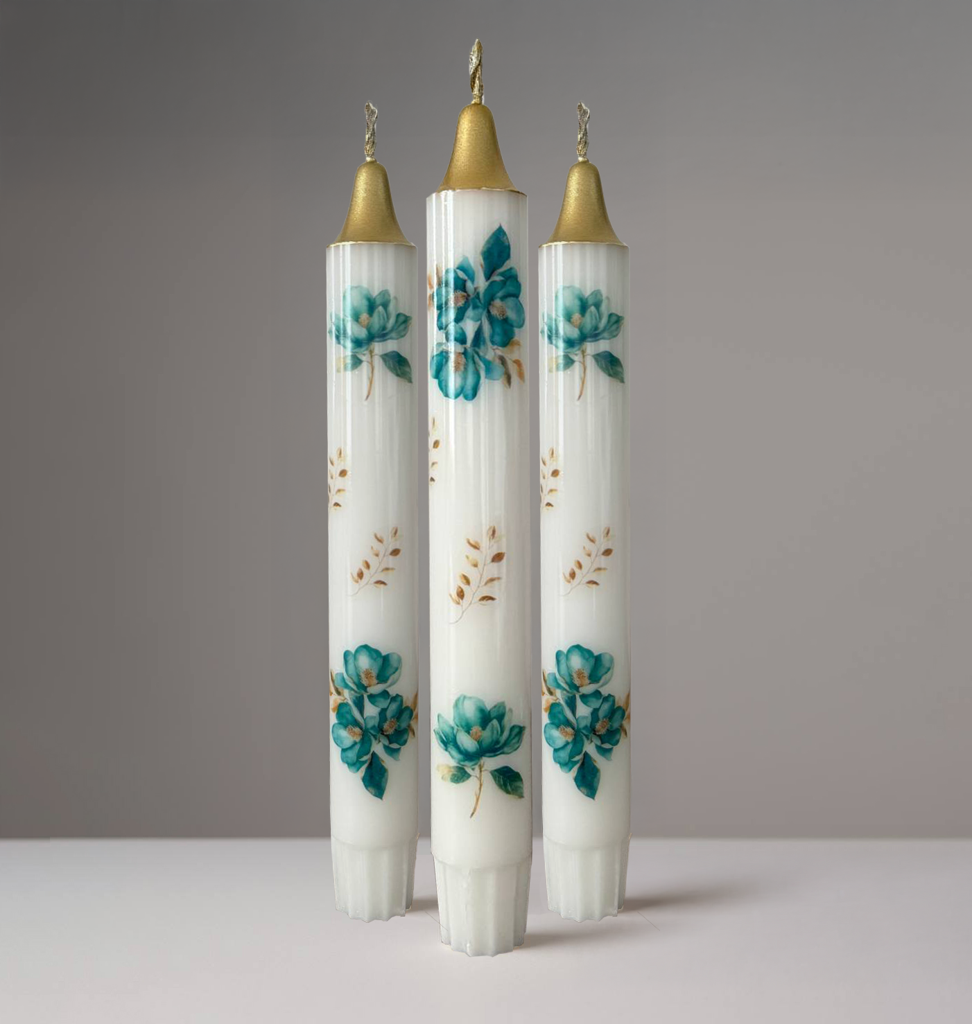 3-Pack Golden Green Floral Candles