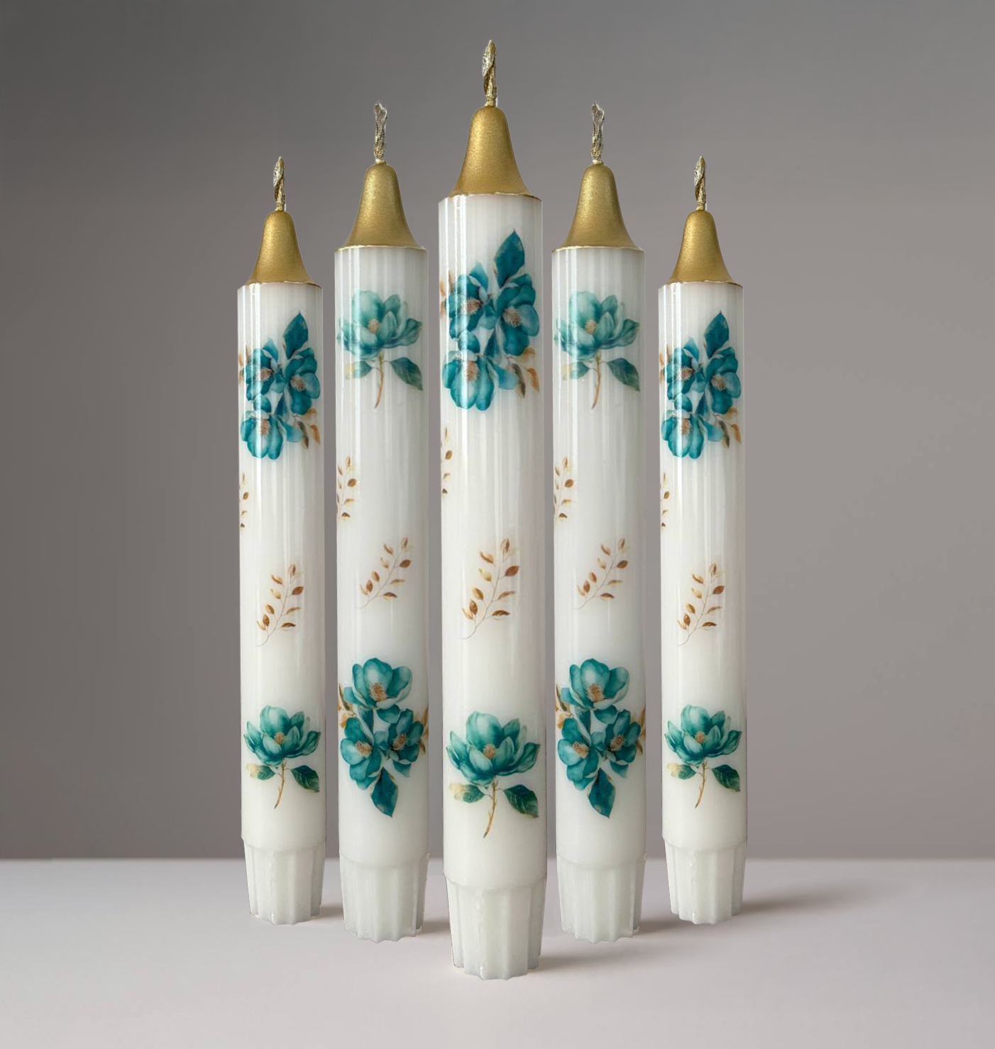 5-Pack Golden Green Floral Candles