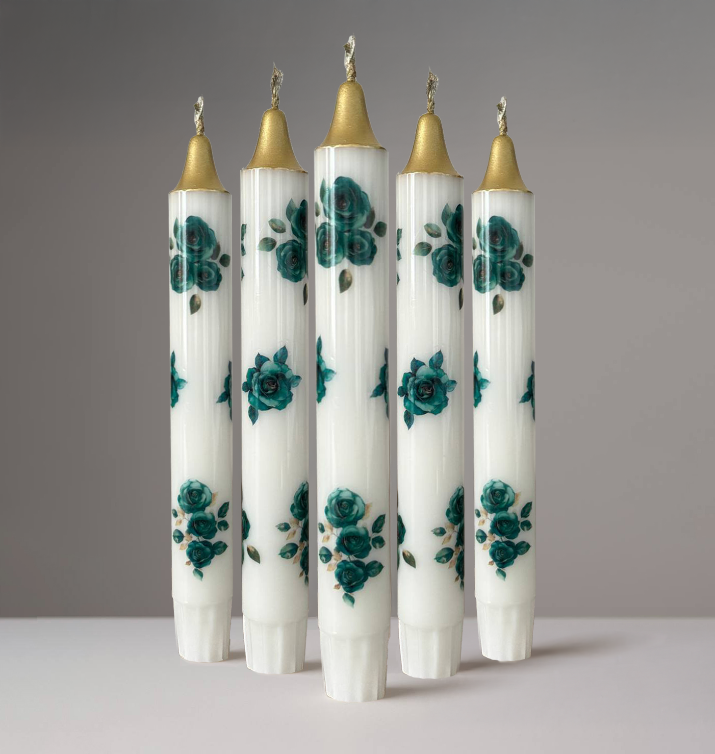 5-Pack Green Roses Candles