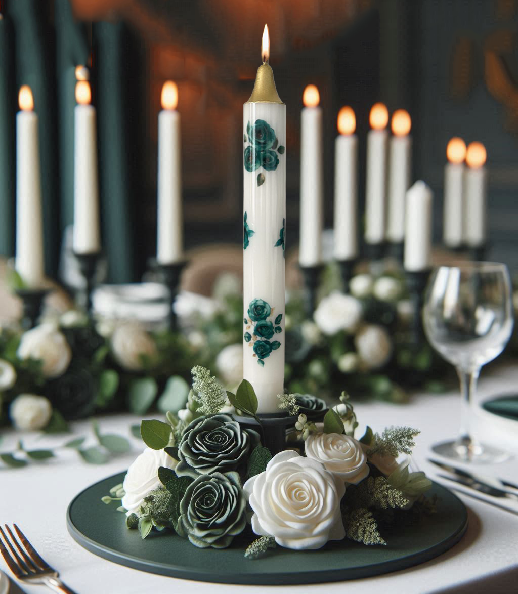 3-Pack Green Roses Candles