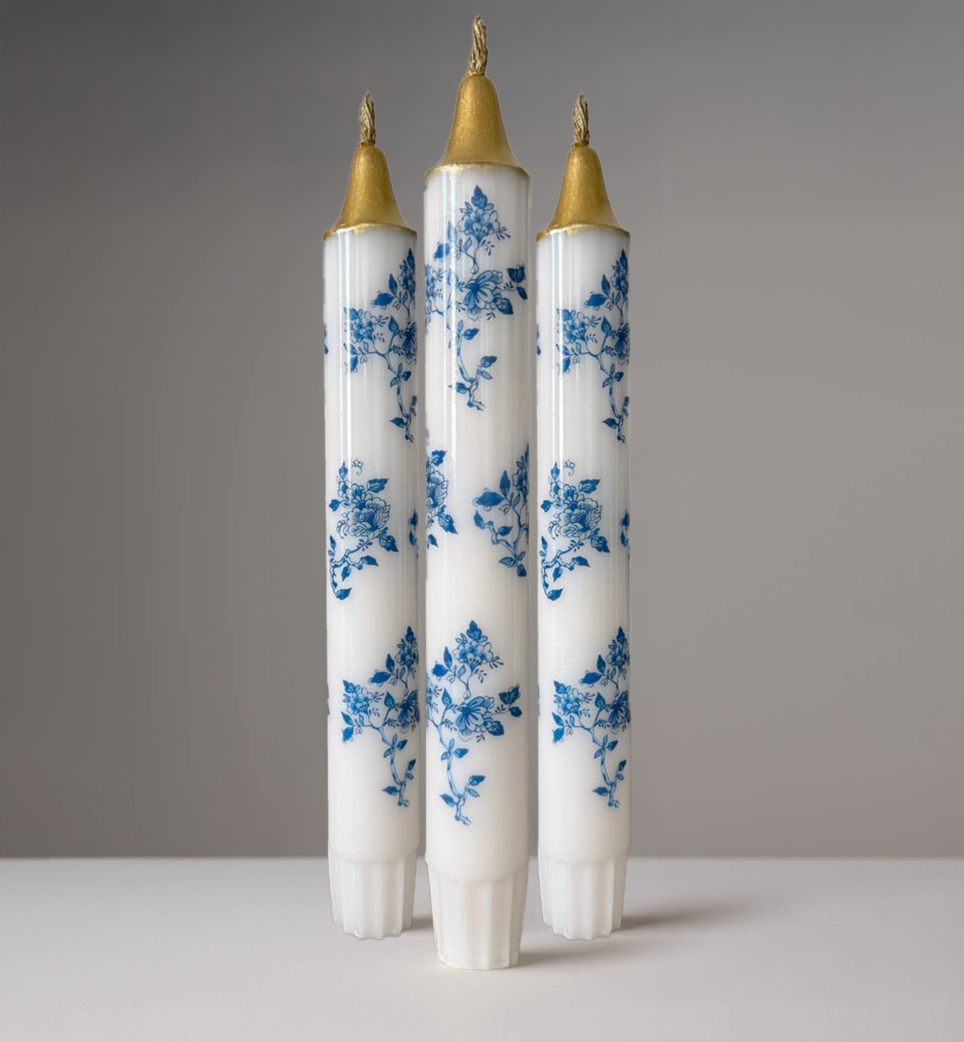 3-Pack Blue Floral Candles