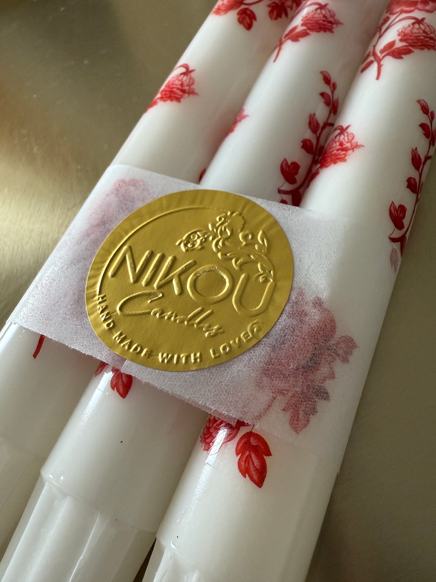 3-Pack Red Floral Candles