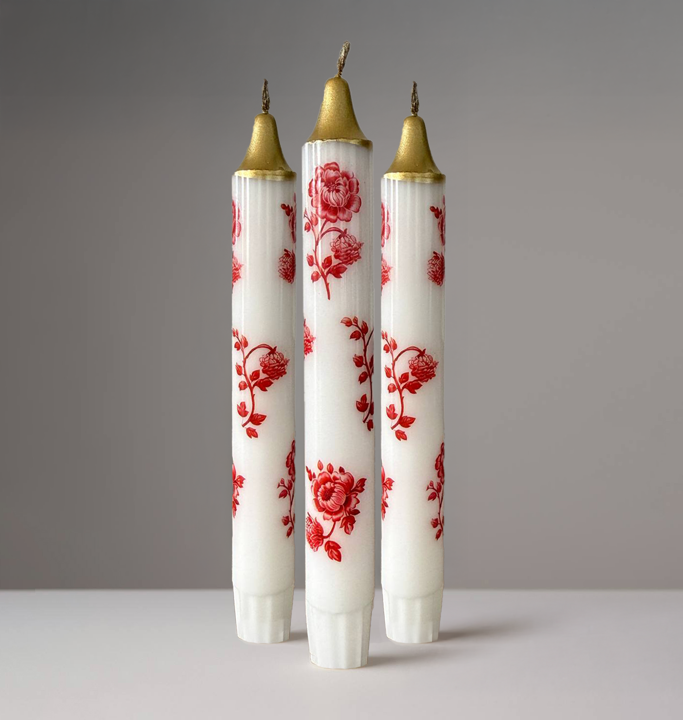 3-Pack Red Floral Candles