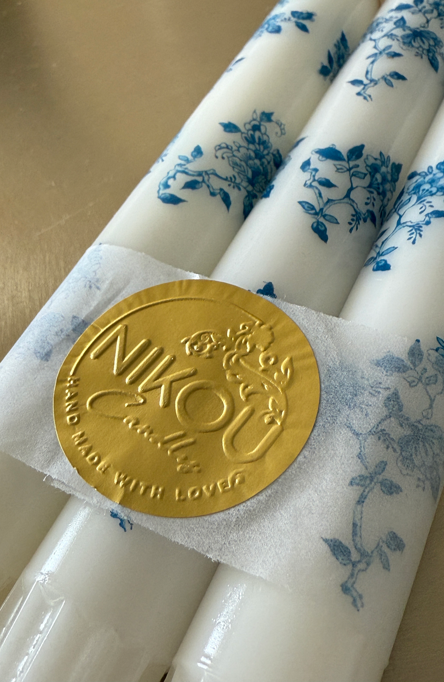3-Pack Blue Floral Candles