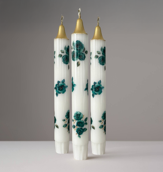 3-Pack Green Roses Candles