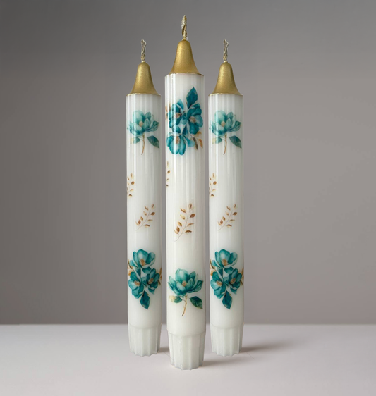 3-Pack Golden Green Floral Candles