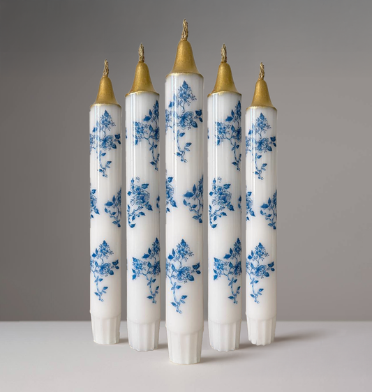 5-Pack Blue Floral Candles