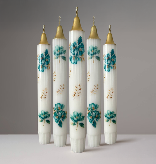 5-Pack Golden Green Floral Candles