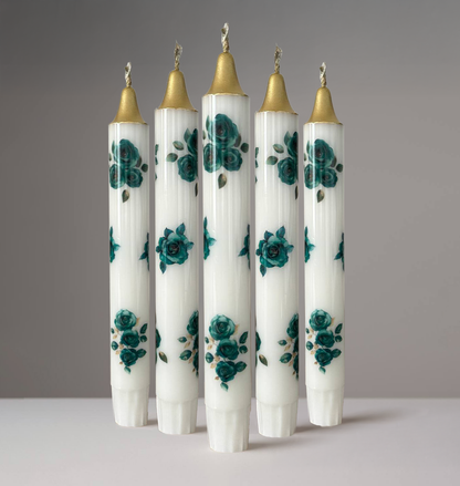 5-Pack Green Roses Candles
