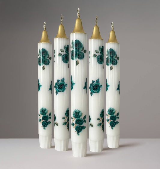 5-Pack Green Roses Candles