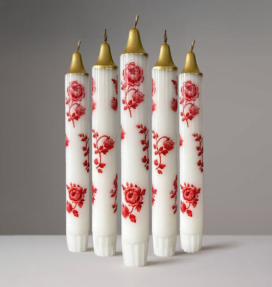 5-Pack Red Floral Candles