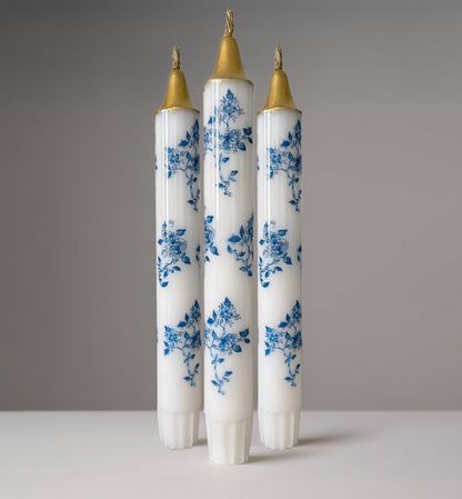 3-Pack Blue Floral Candles