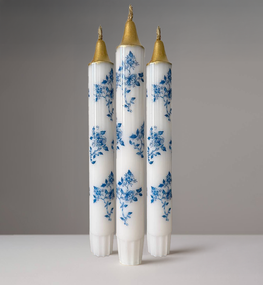 3-Pack Blue Floral Candles