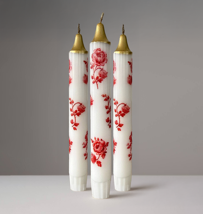 3-Pack Red Floral Candles